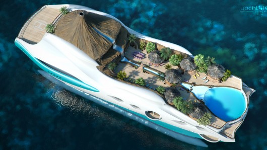The yatch with an island on board The yatch with an island on board